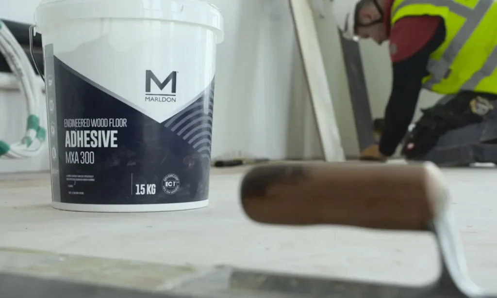 Marldon engineered wood floor adhesive MXA 300 bucket installation
